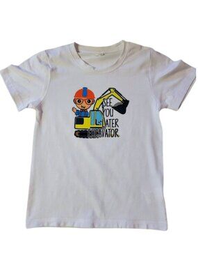 Blippi Excavator Handmade Kids TShirt White Short Sleeve Graphic Tee
